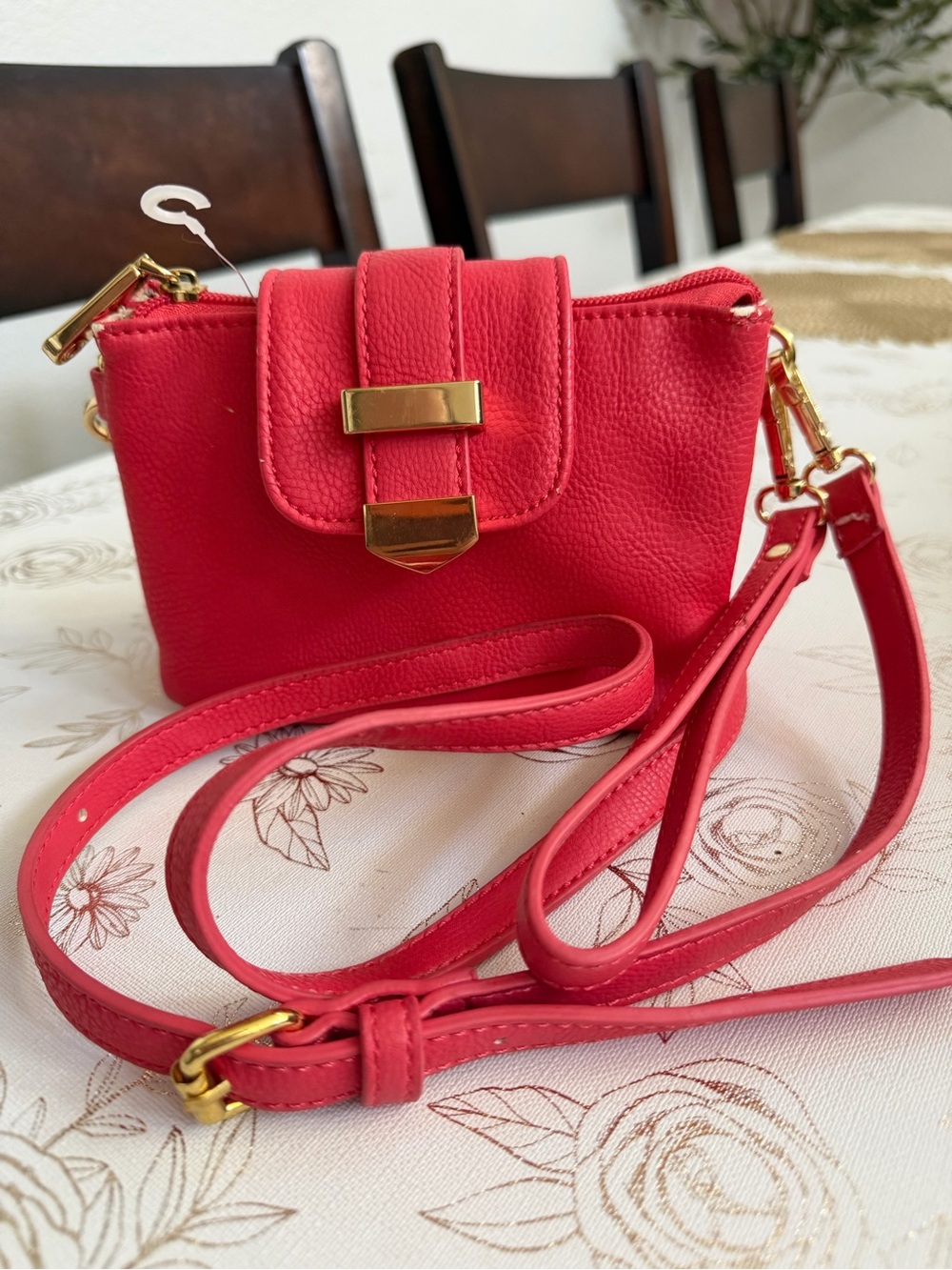 Charming Charlie Coral Pink Multi-Compartment Crossbody Bag